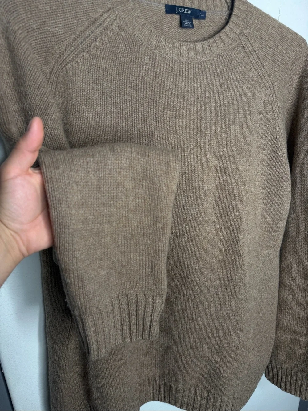 J. Crew Men Crewneck Lambs Wool Sweater Size Large Brown Minimalist Quiet Luxury
